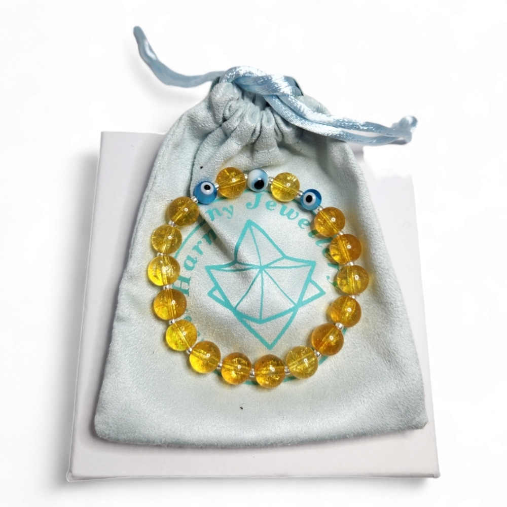 8mm Citrine, Evil Eye Bracelet